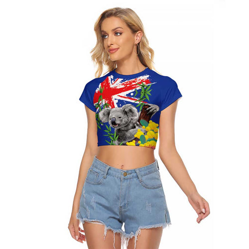 Australia Day Koala Raglan Cropped T Shirt Aussie Aussie Aussie Oi Oi Oi Blue Color - Aussie Hoodie