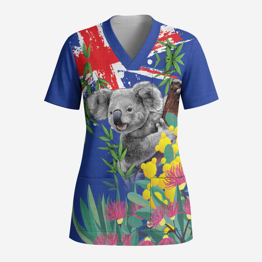 Australia Day Koala Scrub Top Aussie Aussie Aussie Oi Oi Oi Blue Color - Aussie Hoodie