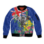 Australia Day Koala Sleeve Zip Bomber Jacket Aussie Aussie Aussie Oi Oi Oi Blue Color - Aussie Hoodie