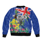 Australia Day Koala Sleeve Zip Bomber Jacket Aussie Aussie Aussie Oi Oi Oi Blue Color - Aussie Hoodie