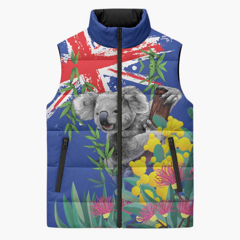 Australia Day Koala Sleeveless Puffer Jacket Aussie Aussie Aussie Oi Oi Oi Blue Color - Aussie Hoodie