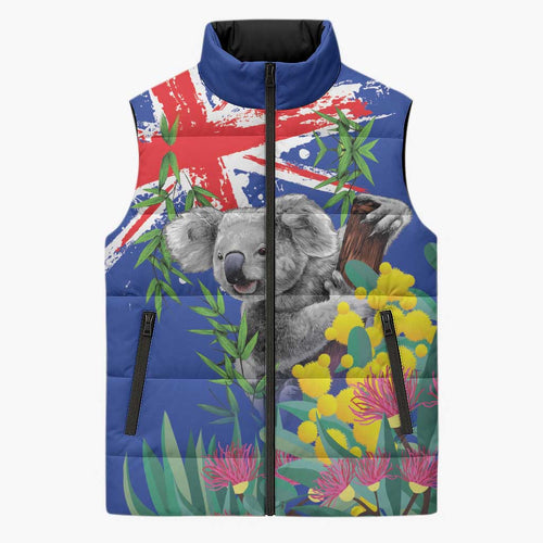 Australia Day Koala Sleeveless Puffer Jacket Aussie Aussie Aussie Oi Oi Oi Blue Color - Aussie Hoodie