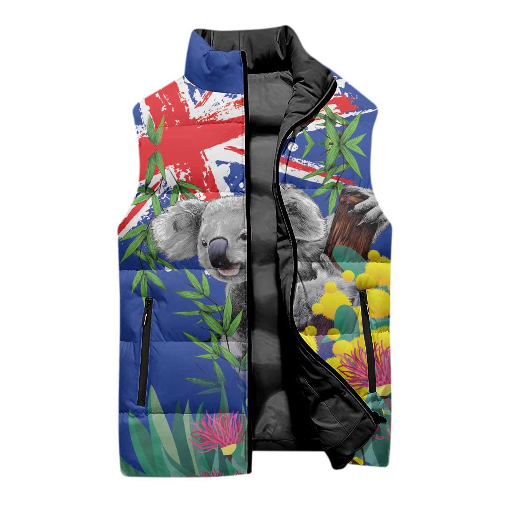 Australia Day Koala Sleeveless Puffer Jacket Aussie Aussie Aussie Oi Oi Oi Blue Color - Aussie Hoodie