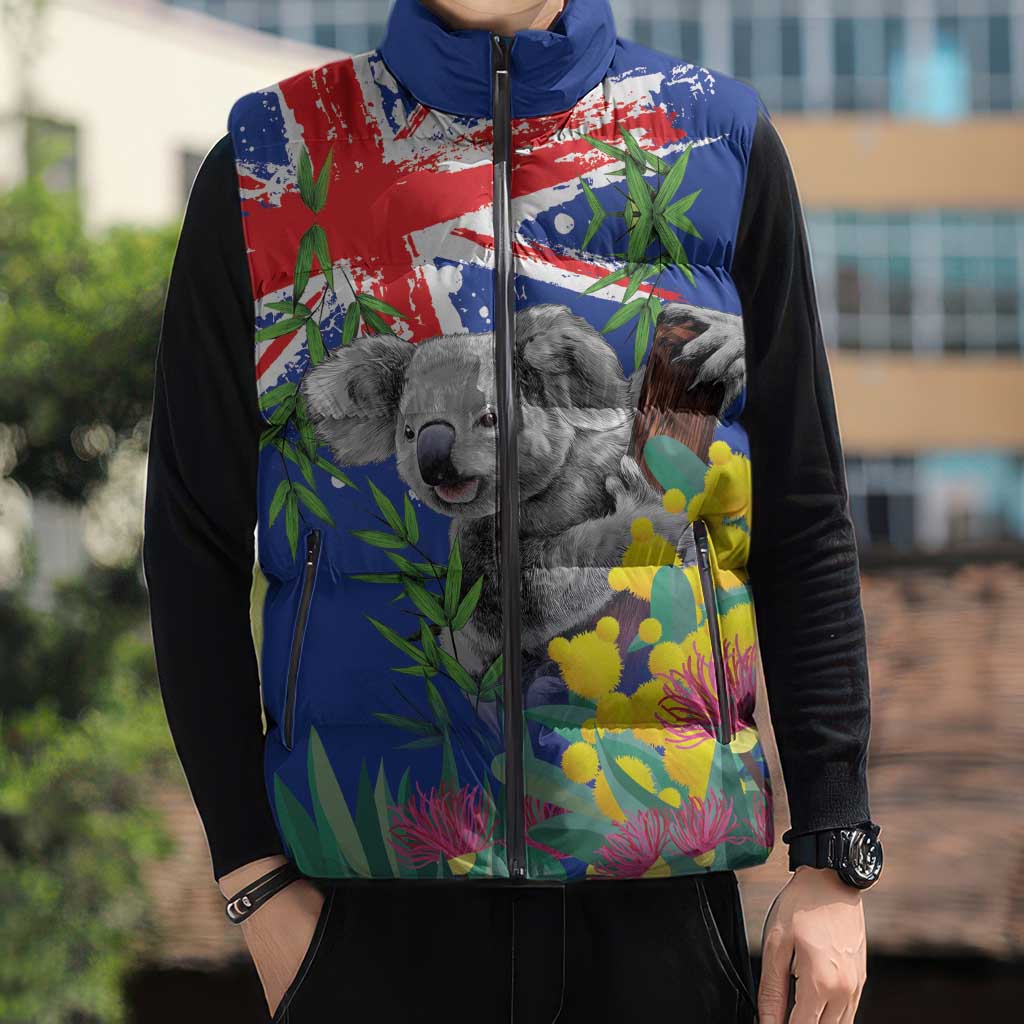 Australia Day Koala Sleeveless Puffer Jacket Aussie Aussie Aussie Oi Oi Oi Blue Color - Aussie Hoodie