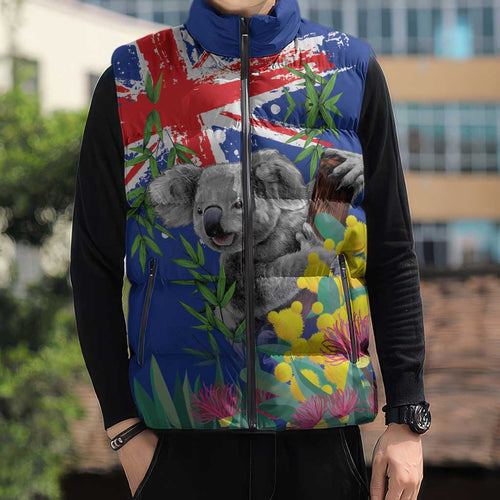 Australia Day Koala Sleeveless Puffer Jacket Aussie Aussie Aussie Oi Oi Oi Blue Color - Aussie Hoodie
