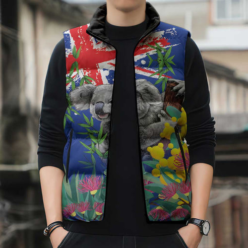 Australia Day Koala Sleeveless Puffer Jacket Aussie Aussie Aussie Oi Oi Oi Blue Color - Aussie Hoodie