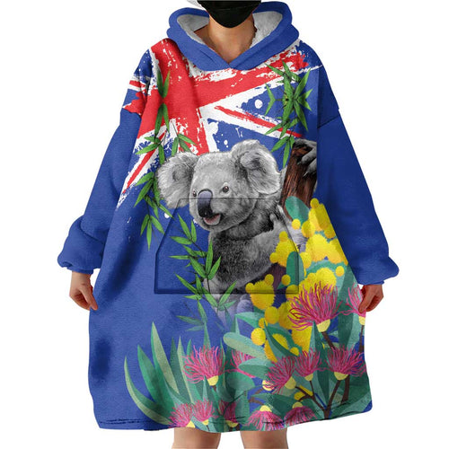 Australia Day Koala Wearable Blanket Hoodie Aussie Aussie Aussie Oi Oi Oi Blue Color - Aussie Hoodie