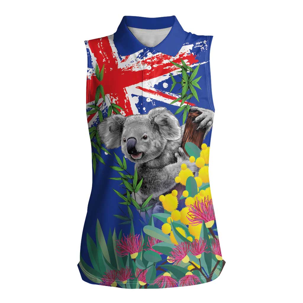 Australia Day Koala Women Sleeveless Polo Shirt Aussie Aussie Aussie Oi Oi Oi Blue Color - Aussie Hoodie