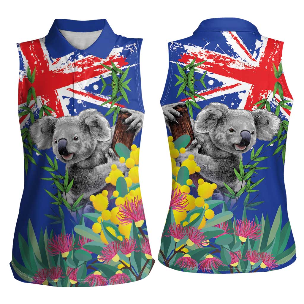 Australia Day Koala Women Sleeveless Polo Shirt Aussie Aussie Aussie Oi Oi Oi Blue Color - Aussie Hoodie