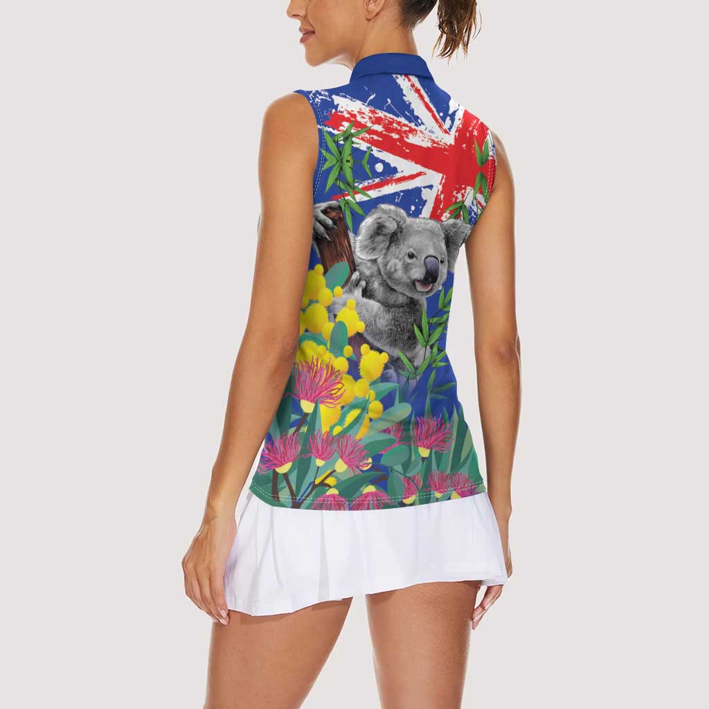 Australia Day Koala Women Sleeveless Polo Shirt Aussie Aussie Aussie Oi Oi Oi Blue Color - Aussie Hoodie