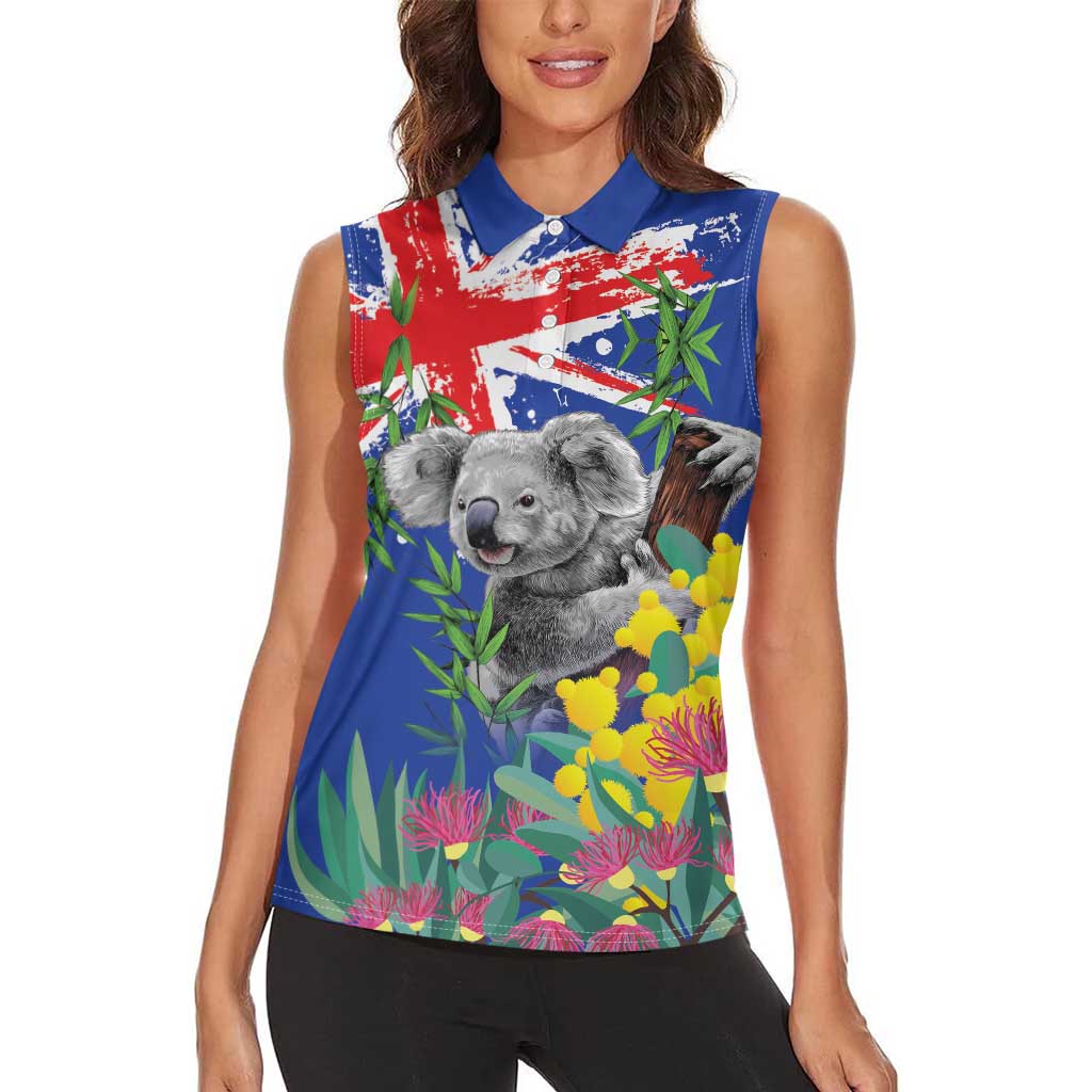 Australia Day Koala Women Sleeveless Polo Shirt Aussie Aussie Aussie Oi Oi Oi Blue Color - Aussie Hoodie