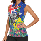 Australia Day Koala Women Sleeveless Polo Shirt Aussie Aussie Aussie Oi Oi Oi Blue Color - Aussie Hoodie