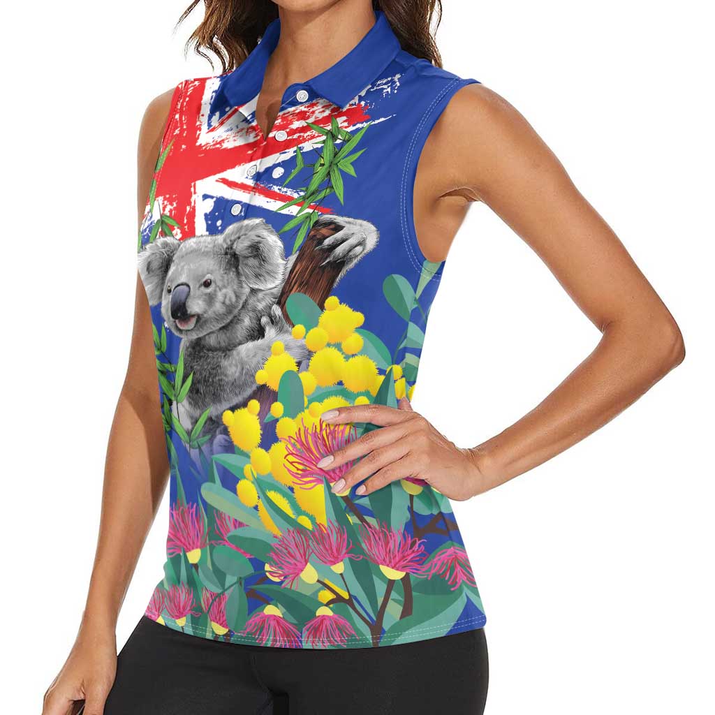 Australia Day Koala Women Sleeveless Polo Shirt Aussie Aussie Aussie Oi Oi Oi Blue Color - Aussie Hoodie