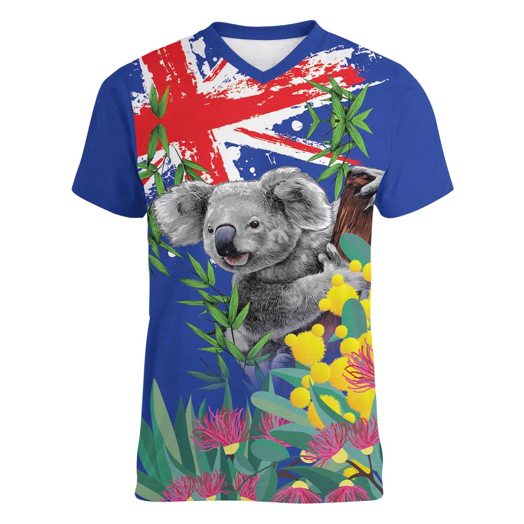 Australia Day Koala Women V-Neck T-Shirt Aussie Aussie Aussie Oi Oi Oi Blue Color - Aussie Hoodie