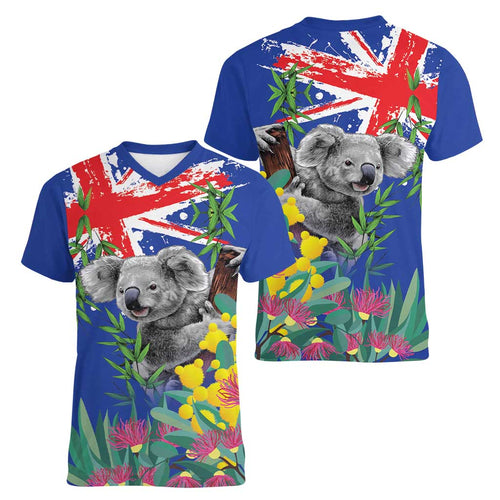 Australia Day Koala Women V-Neck T-Shirt Aussie Aussie Aussie Oi Oi Oi Blue Color - Aussie Hoodie