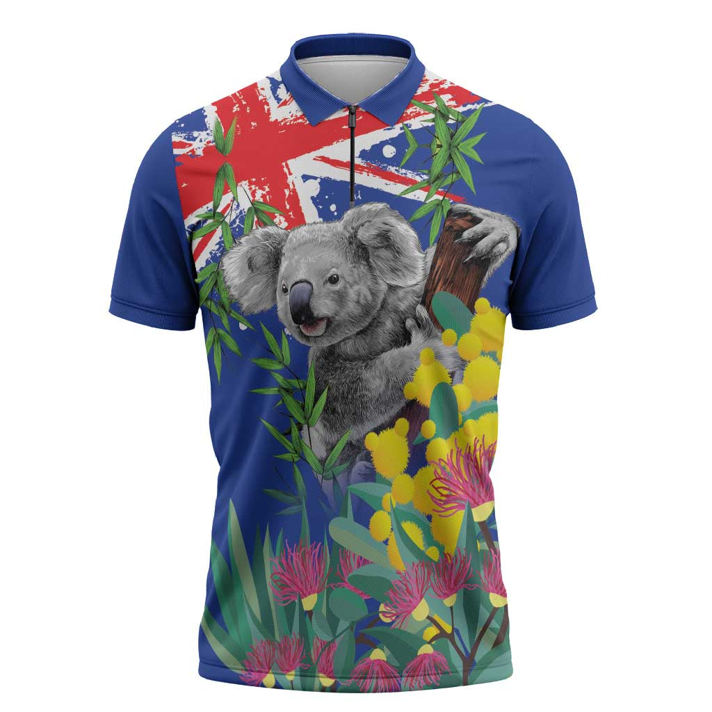 Australia Day Koala Zipper Polo Shirt Aussie Aussie Aussie Oi Oi Oi Blue Color - Aussie Hoodie