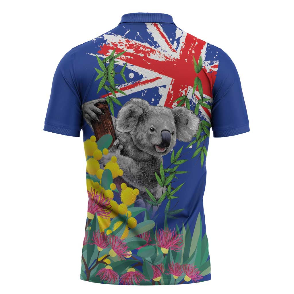 Australia Day Koala Zipper Polo Shirt Aussie Aussie Aussie Oi Oi Oi Blue Color - Aussie Hoodie