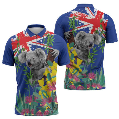 Australia Day Koala Zipper Polo Shirt Aussie Aussie Aussie Oi Oi Oi Blue Color - Aussie Hoodie