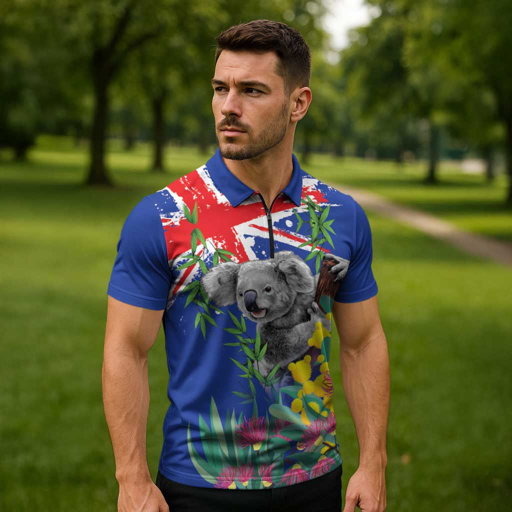 Australia Day Koala Zipper Polo Shirt Aussie Aussie Aussie Oi Oi Oi Blue Color - Aussie Hoodie