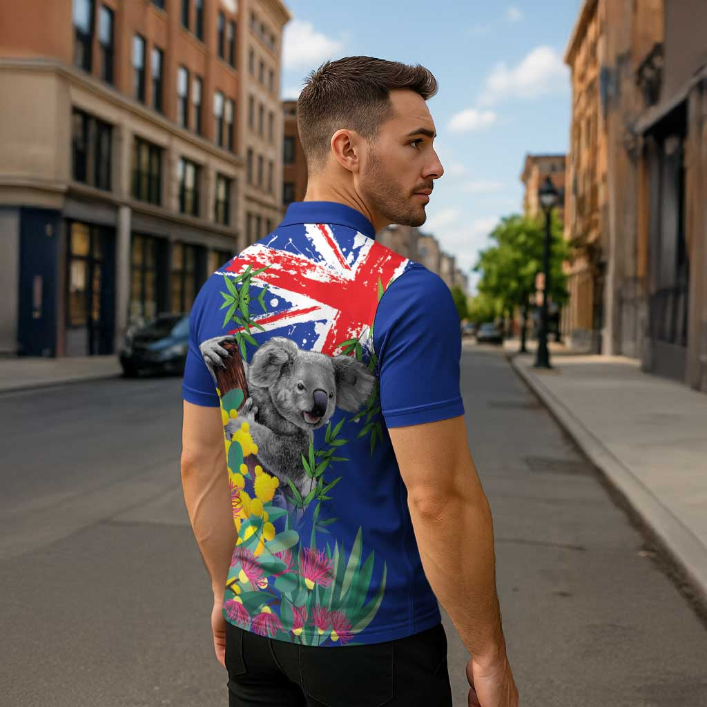 Australia Day Koala Zipper Polo Shirt Aussie Aussie Aussie Oi Oi Oi Blue Color - Aussie Hoodie