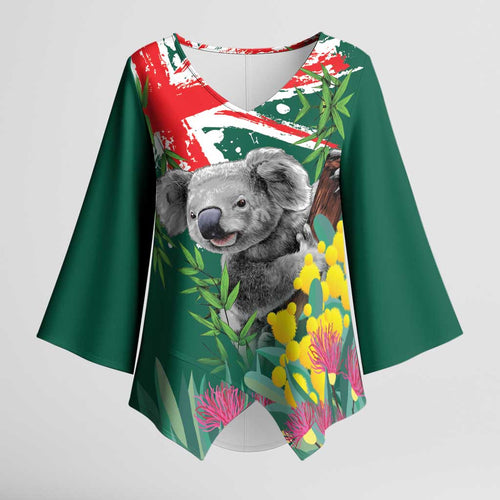 Australia Day Koala Kimono Sleeve Blouse Aussie Aussie Aussie Oi Oi Oi National Color - Aussie Hoodie