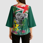 Australia Day Koala Kimono Sleeve Blouse Aussie Aussie Aussie Oi Oi Oi National Color - Aussie Hoodie