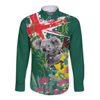 Australia Day Koala Long Sleeve Button Shirt Aussie Aussie Aussie Oi Oi Oi National Color - Aussie Hoodie