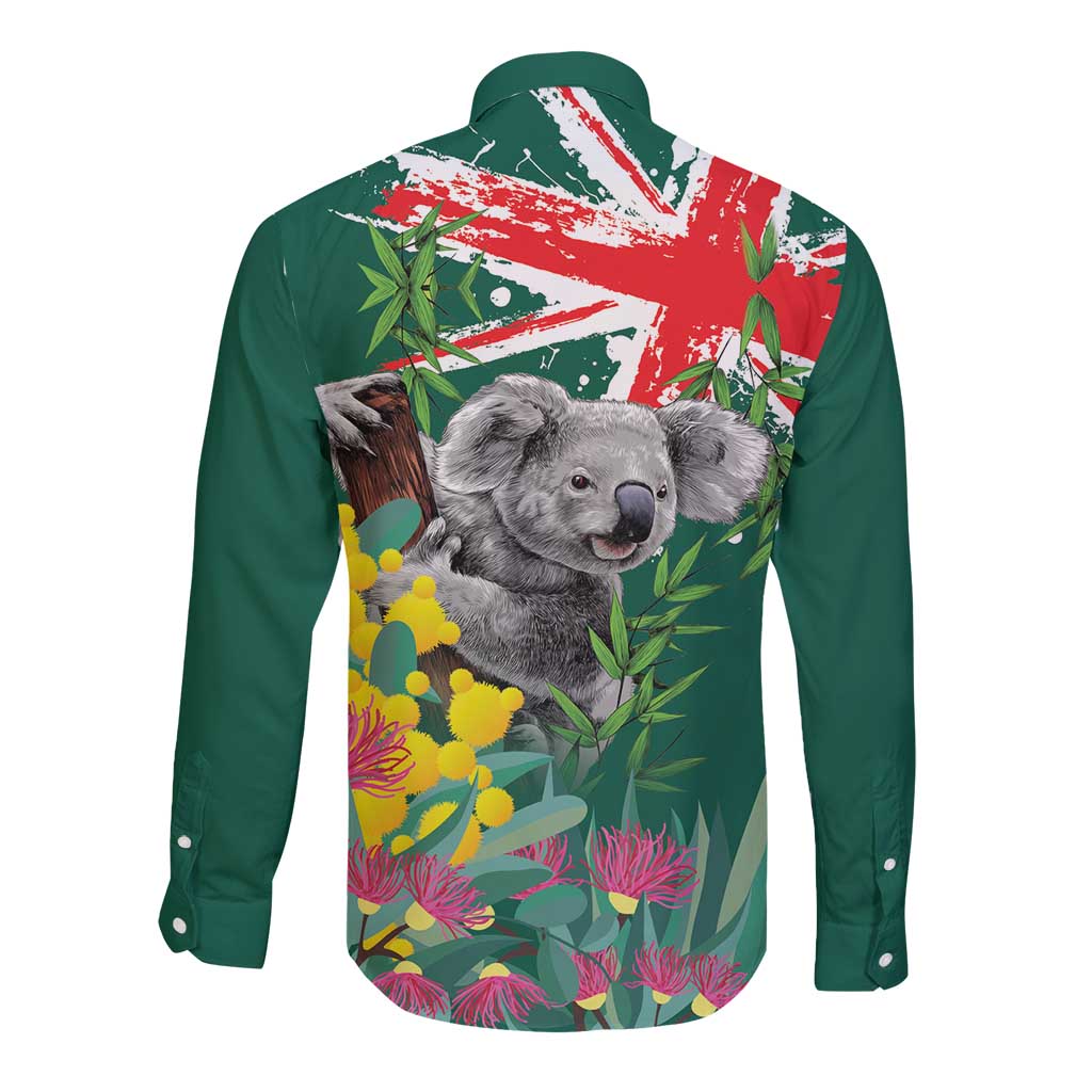 Australia Day Koala Long Sleeve Button Shirt Aussie Aussie Aussie Oi Oi Oi National Color - Aussie Hoodie