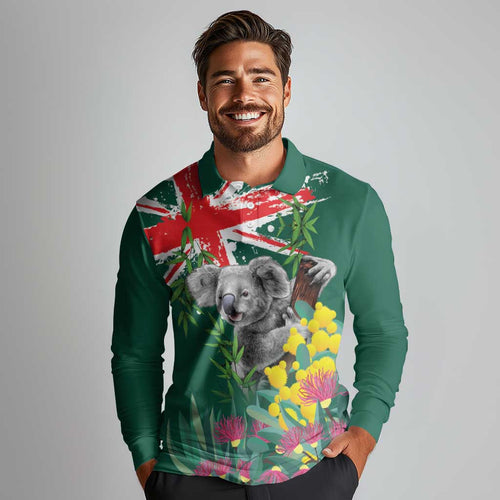 Australia Day Koala Long Sleeve Polo Shirt Aussie Aussie Aussie Oi Oi Oi National Color - Aussie Hoodie