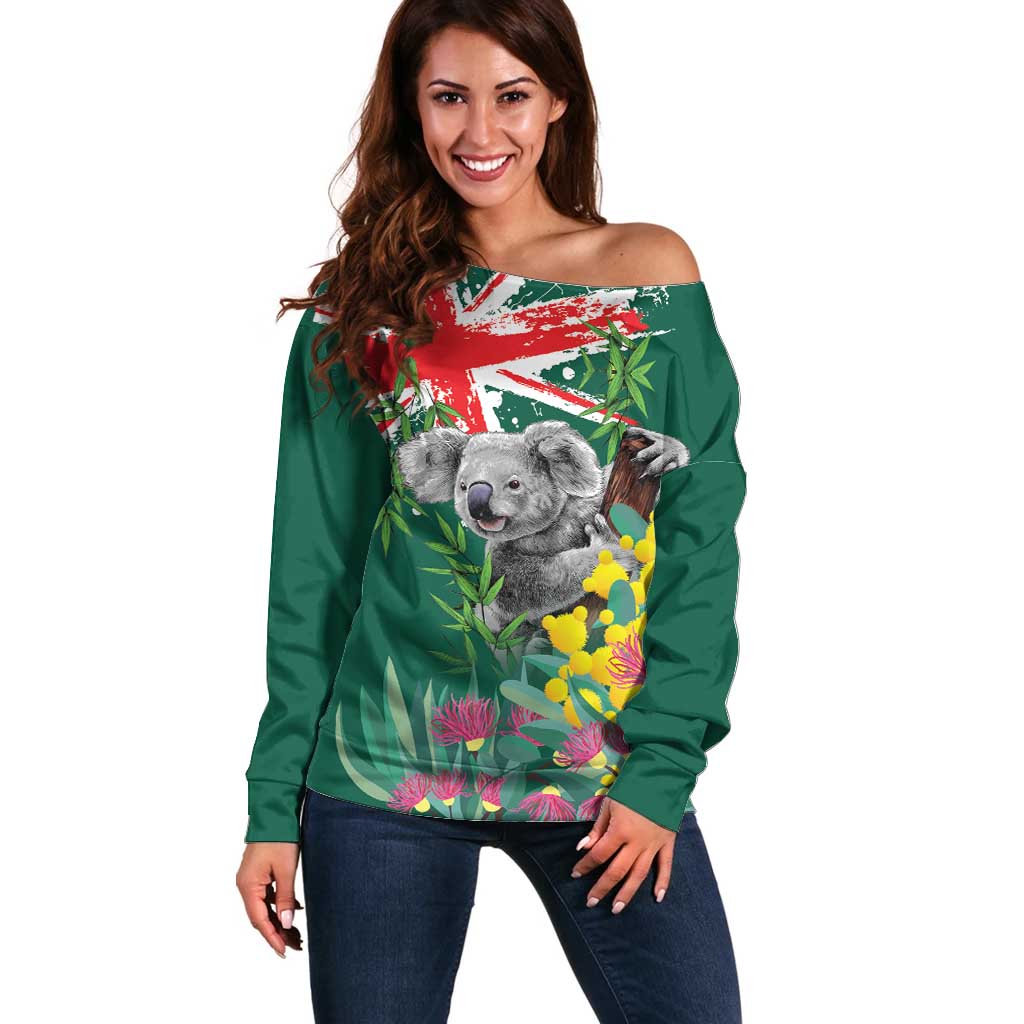 Australia Day Koala Off Shoulder Sweater Aussie Aussie Aussie Oi Oi Oi National Color - Aussie Hoodie