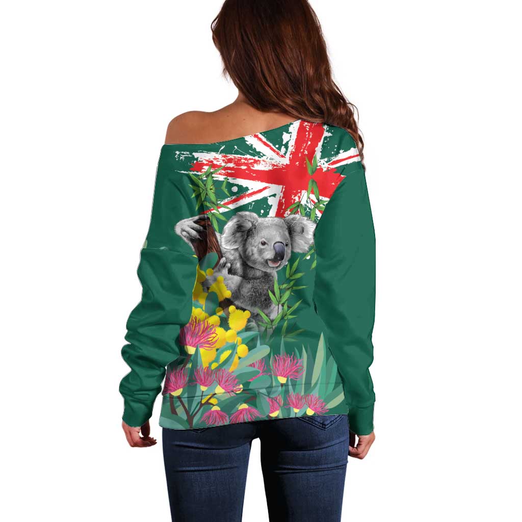 Australia Day Koala Off Shoulder Sweater Aussie Aussie Aussie Oi Oi Oi National Color - Aussie Hoodie
