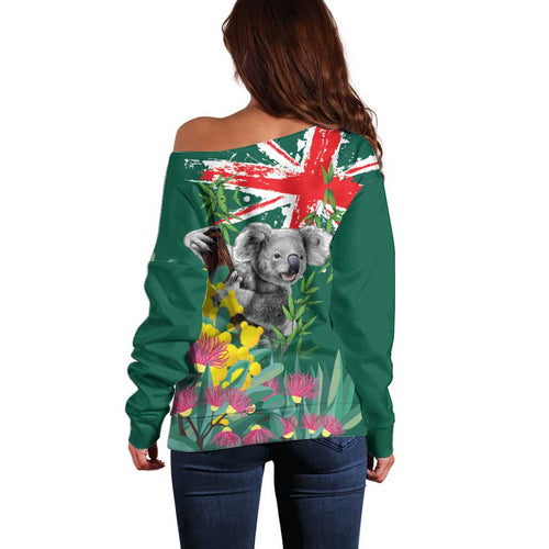 Australia Day Koala Off Shoulder Sweater Aussie Aussie Aussie Oi Oi Oi National Color - Aussie Hoodie