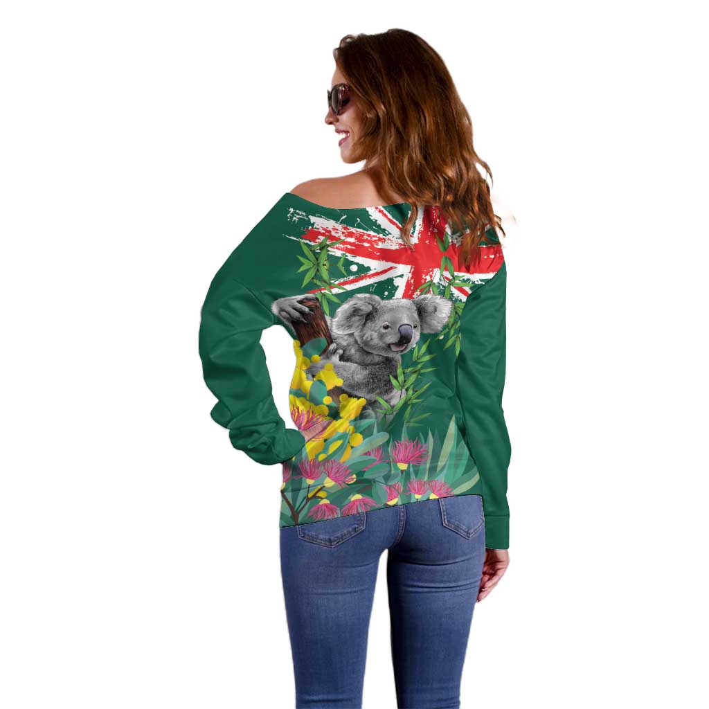 Australia Day Koala Off Shoulder Sweater Aussie Aussie Aussie Oi Oi Oi National Color - Aussie Hoodie