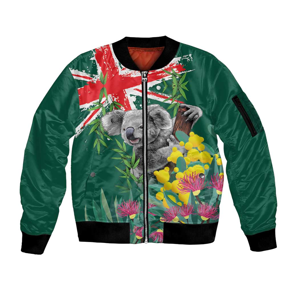 Australia Day Koala Sleeve Zip Bomber Jacket Aussie Aussie Aussie Oi Oi Oi National Color - Aussie Hoodie