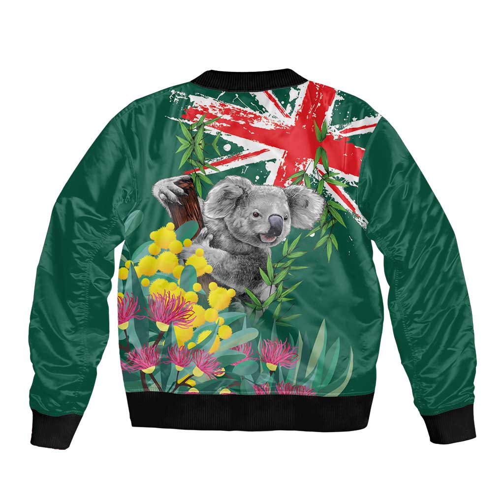 Australia Day Koala Sleeve Zip Bomber Jacket Aussie Aussie Aussie Oi Oi Oi National Color - Aussie Hoodie