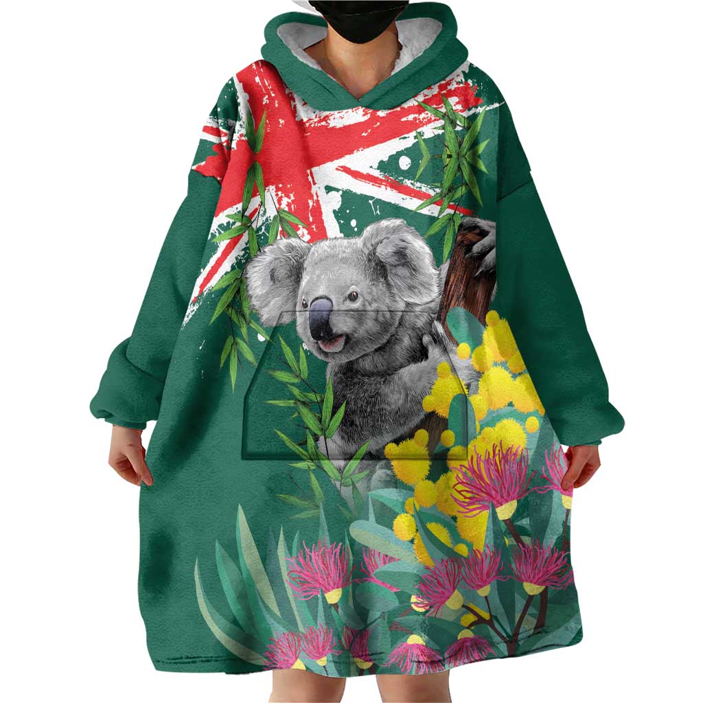 Australia Day Koala Wearable Blanket Hoodie Aussie Aussie Aussie Oi Oi Oi National Color - Aussie Hoodie