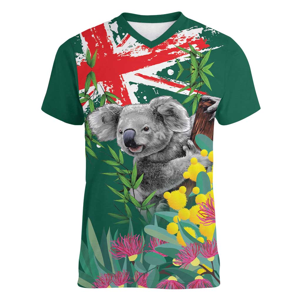 Australia Day Koala Women V-Neck T-Shirt Aussie Aussie Aussie Oi Oi Oi National Color - Aussie Hoodie