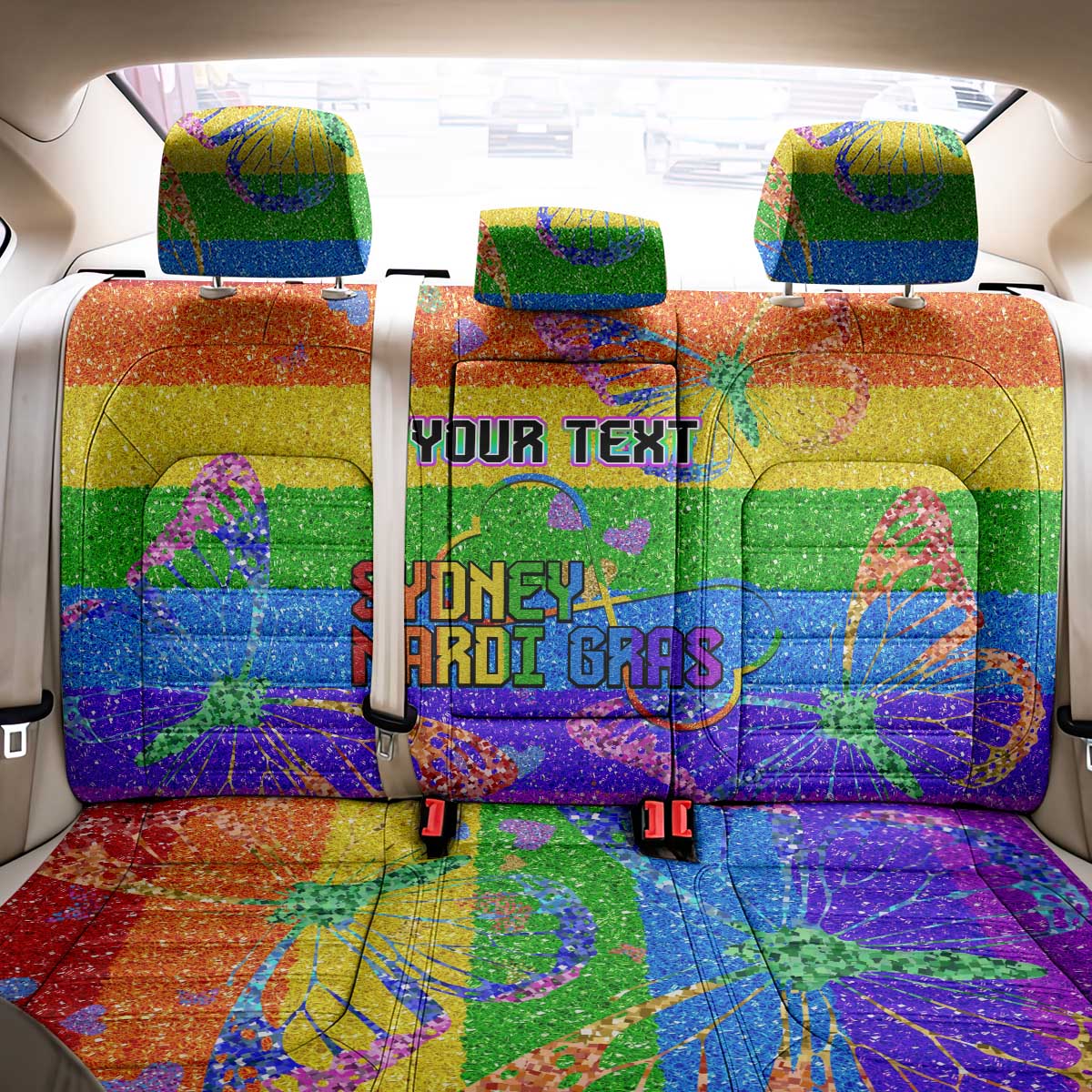 Sydney Mardi Gras Personalized Back Car Seat Cover Pride Rainbow Glitter Colorful Style