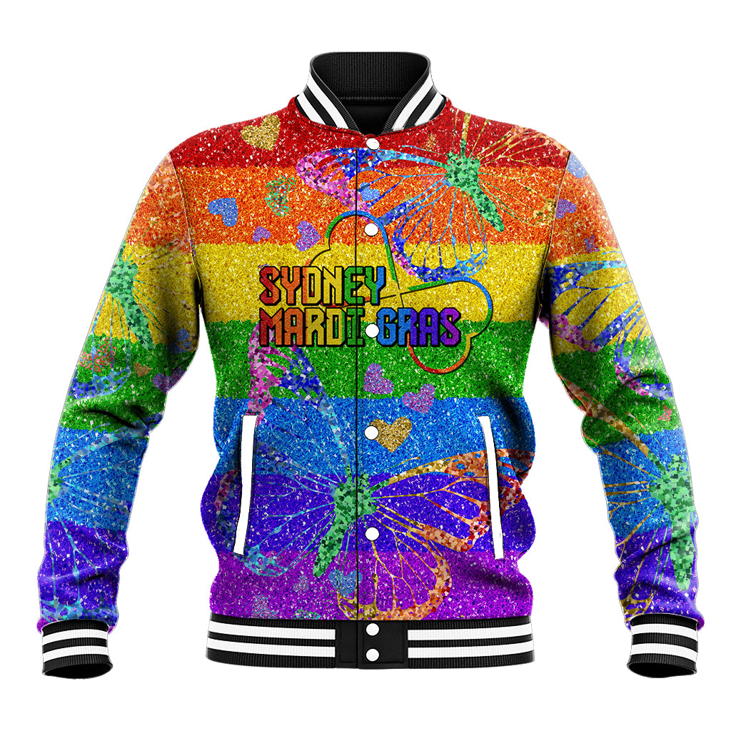Sydney Mardi Gras Baseball Jacket Pride Rainbow Glitter Colorful Style
