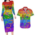 Sydney Mardi Gras Couples Matching Long Sleeve Bodycon Dress and Hawaiian Shirt Pride Rainbow Glitter Colorful Style