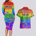 Sydney Mardi Gras Couples Matching Long Sleeve Bodycon Dress and Hawaiian Shirt Pride Rainbow Glitter Colorful Style