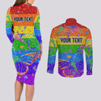 Sydney Mardi Gras Couples Matching Long Sleeve Bodycon Dress and Long Sleeve Button Shirt Pride Rainbow Glitter Colorful Style