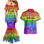 Sydney Mardi Gras Couples Matching Mermaid Dress and Hawaiian Shirt Pride Rainbow Glitter Colorful Style