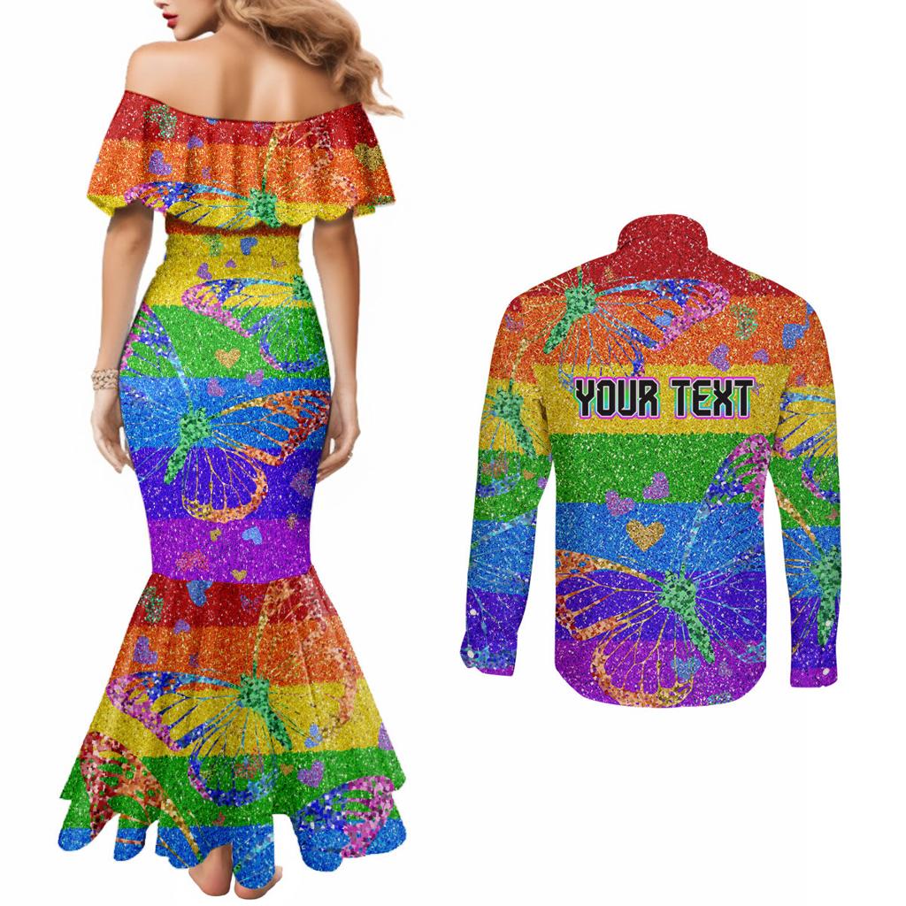 Sydney Mardi Gras Couples Matching Mermaid Dress and Long Sleeve Button Shirt Pride Rainbow Glitter Colorful Style