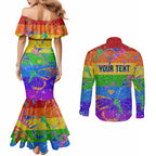 Sydney Mardi Gras Couples Matching Mermaid Dress and Long Sleeve Button Shirt Pride Rainbow Glitter Colorful Style