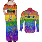 Sydney Mardi Gras Couples Matching Off Shoulder Maxi Dress and Long Sleeve Button Shirt Pride Rainbow Glitter Colorful Style