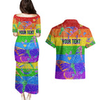 Sydney Mardi Gras Couples Matching Puletasi and Hawaiian Shirt Pride Rainbow Glitter Colorful Style