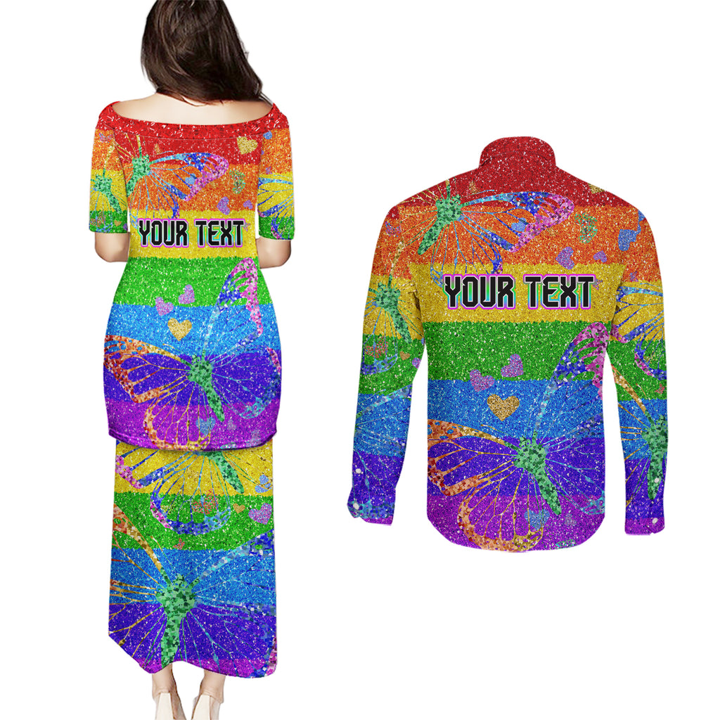 Sydney Mardi Gras Couples Matching Puletasi and Long Sleeve Button Shirt Pride Rainbow Glitter Colorful Style