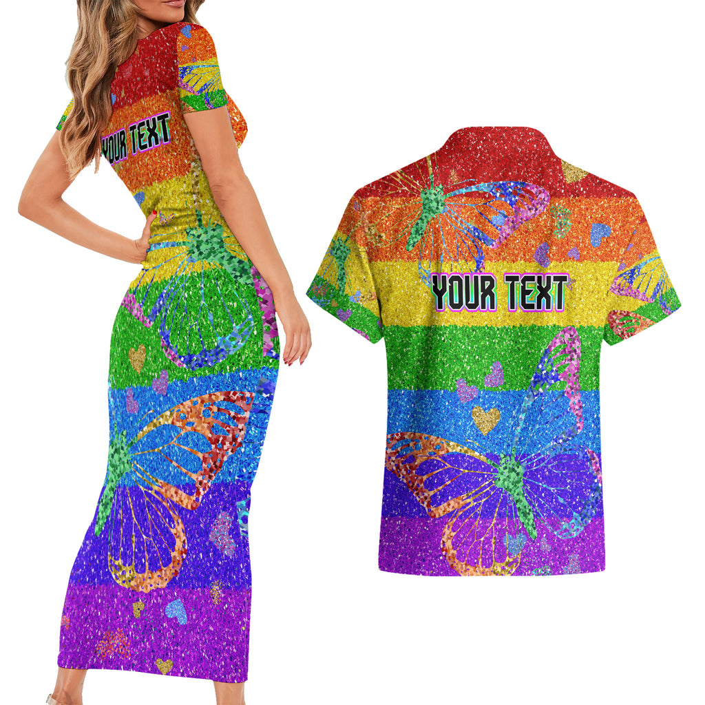 Sydney Mardi Gras Couples Matching Short Sleeve Bodycon Dress and Hawaiian Shirt Pride Rainbow Glitter Colorful Style