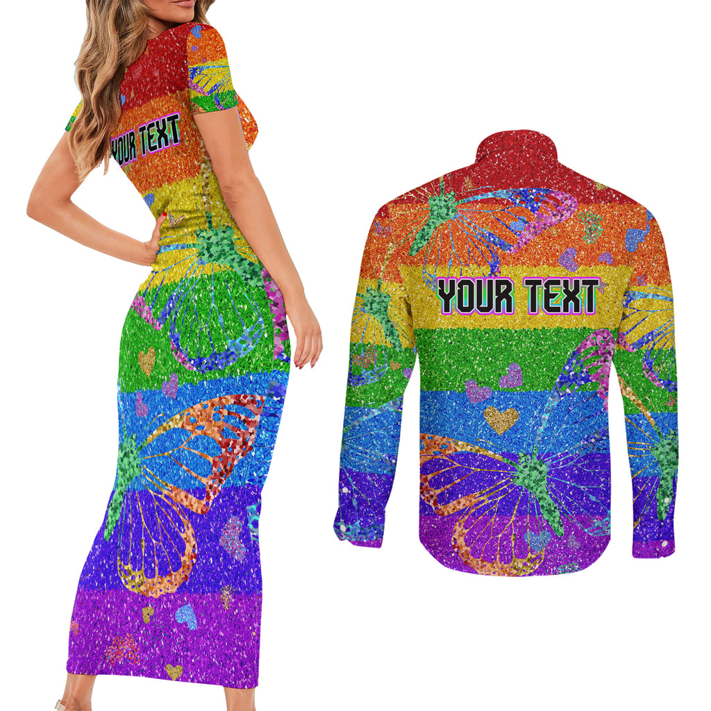 Sydney Mardi Gras Couples Matching Short Sleeve Bodycon Dress and Long Sleeve Button Shirt Pride Rainbow Glitter Colorful Style